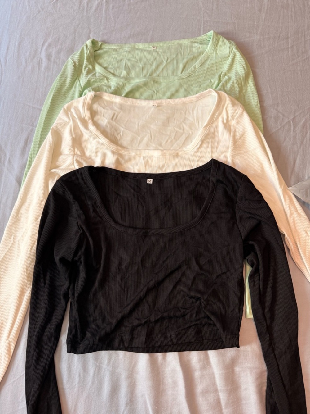 Women’s Long Sleeve Scoop Neck Top - Black, White, Mint